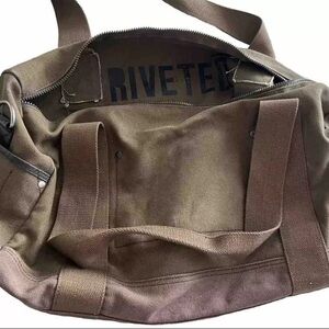 Vintage Levi’s Riveted Army Green Tan Canvas Weekender Duffle Bag Tote